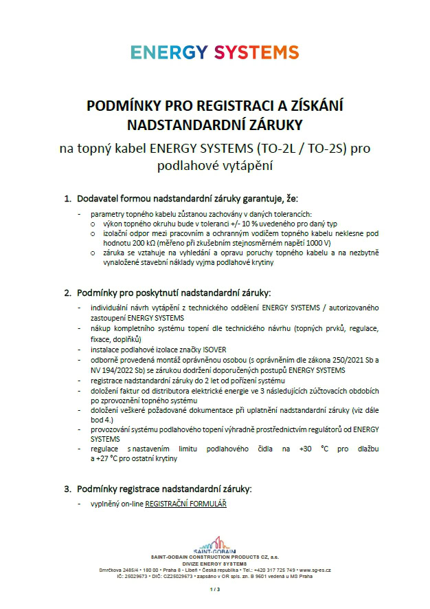 Nadstandardní záruka na podlahový topný kabel