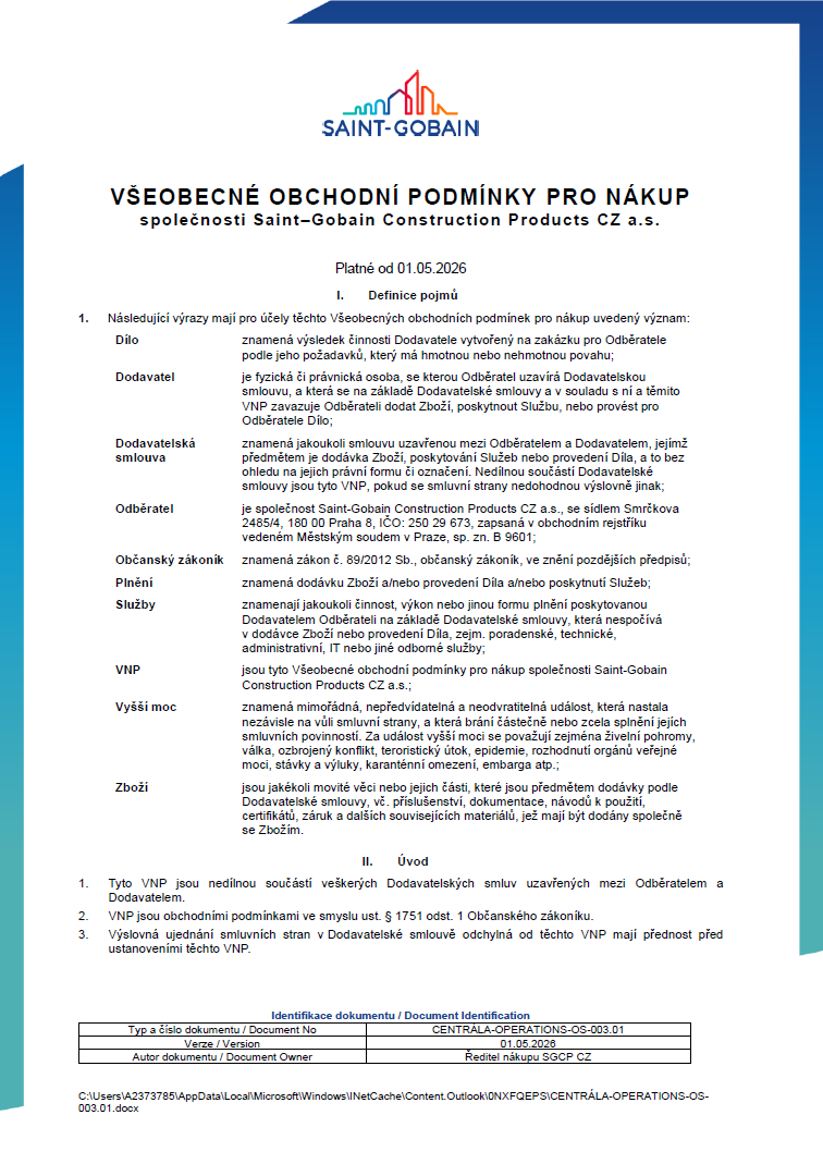 Všeobecné obchodní podmínky nákup CZ